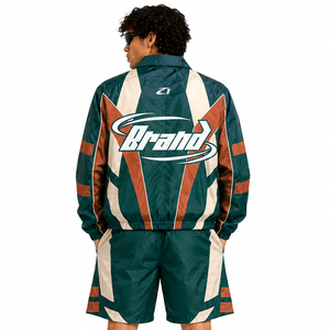 Conjunto Deportivo de Marca en Verde, Naranja y Beige, Diseño Simple, Manga Larga, Cierre con Cordón, Casual, Ligero, 100% Nailon, Corte Regular, Detalles Laterales - Product Image 3