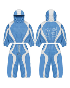 Mix Color Tracksuit Hood Zipper Full Sleeve Sporty <b>Jogger</b> Set Reflector Lines Digital Printing 100% <b>Nylon</b> Windbreaker Tracksuit - Product Image 6