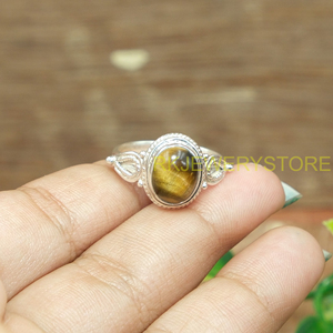 แหวนเงินแท้ 925 ประดับพลอยไทเกอร์อายธรรมชาติทรงรีแบบโบโฮ งานแฮนด์เมด สีน้ำตาลทอง ปรับขนาดได้ - Product Image 6