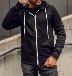 Sudadera con capucha para hombre, fabricada por OEM, con cremallera completa, color liso, cordón ajustable, bolsillos inclinados, puños y dobladillo acanalados, ideal para invierno. - Product Image 5