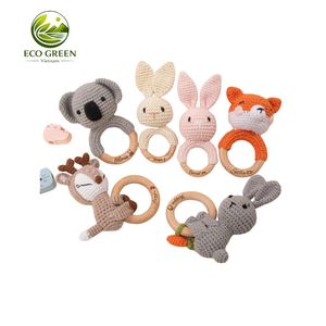 Hochet en crochet pour bébé, jouet en forme d'animal, anneau de dentition en bois, doux, fait main, cadeau pour nouveau-né - Product Image 1