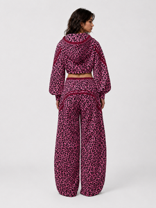 Jogging ample rose à imprimé léopard pour femme, avec rayures rouges, décontracté, respirant, style streetwear, pour femme - Product Image 5