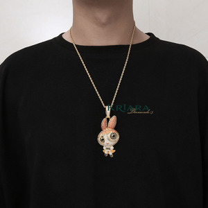 Colgante de Conejo de Dibujos Animados, Plata 925, Chapado en Oro de 18K, Diamante Cultivado en Laboratorio, Estilo Hiphop, Unisex, para Uso Diario - Product Image 5