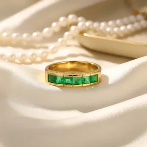 Classic Yellow Gold Emerald Bezel Setting Gemstone Wedding <b>Rings</b> Set for <b>Couple</b> Engagement Anniversary Party Gift - Product Image 2