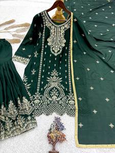 Premium Chinnon Silk <b>Kurti</b> Set with Heavy Embroidery Sharara & Lace Border Dupatta – Wedding & Festive Wear Suit - Product Image 5