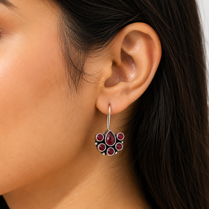 Bulk Order Oxidized <b>Silver</b> Red Gemstone <b>Earrings</b> for Women Wholesale Bulk Jewelry Supplier India - Product Image 2
