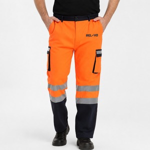 Pantalones de seguridad de calidad premium, clase 2, reflectantes, color naranja, con bolsillos tipo cargo y franjas de alta visibilidad. - Product Image 1