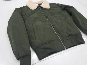 Men's Olive Green Bomber Jacket Turn-down Collar Faux Fur Lining Zipper Closure Windproof <b>Thick</b> Polyester Heavy Cotton - Product Image 2