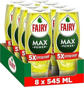 Fairy Max Power Lemon Jabón Líquido para Platos 8 x 545 ml, Poder Desengrasante para las Ollas y Sartenes Más Grasosas - Product Image 1