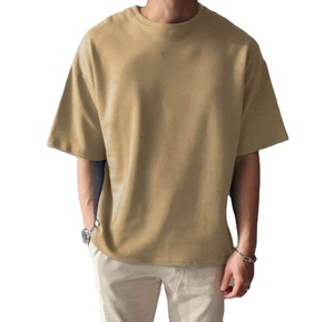 T-shirt tricoté 100% coton à épaules tombantes pour hommes, coupe régulière, séchage rapide, respirant, manches courtes, teint en fil, design vierge - Product Image 2