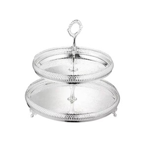 Soporte de Pastel de Dos Niveles de Estilo Europeo de Primera Calidad, Soporte de Metal para Exhibición de Postres, Soporte para Cupcakes con Acabado Plateado - Product Image 1