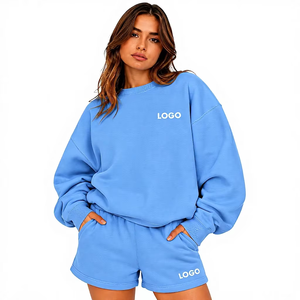 Sudadera de cuello alto estilo casual para mujer, de talla grande, fabricada en fábrica, con pantalones cortos a juego, fabricantes profesionales - Product Image 1