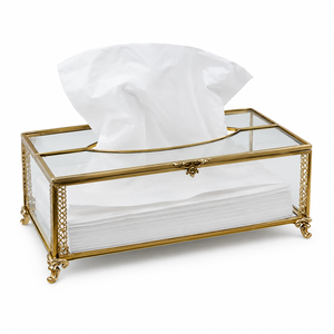 Vintage Glass Tissue <b>Box</b> Holder Decorative Gold Metal Frame Luxury Tissue Case for Home Hotel Bathroom <b>Vanity</b> Table Décor - Product Image 1