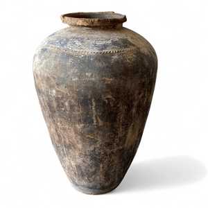 Grand pot à fleurs vintage indien en terre cuite fait main, jardinière rustique antique en argile, assortiment de 1 pièce pour la décoration de jardin et d'hôtel - Product Image 1