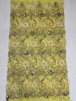 Vestido de Mujer con Encanto Étnico Clásico, Tela de Encaje Nigeriana Auténtica, Bordado Computarizado con Patrón Floral, Poliéster/Algodón, 120 GSM