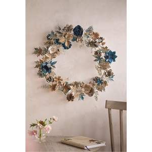 Couronne rustique en métal feuilles d'automne, faite à la main en fer, décoration murale pour l'extérieur, jardin, ferme, ornement artistique pour la maison - Product Image 5