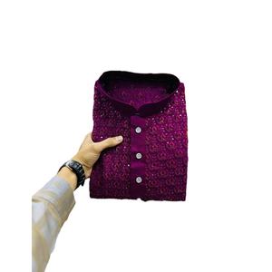 FANTAISIE RAYON BRODERIE SÉQUENCE TRAVAIL HOMMES KURTA PYJAMA VIN Achkan Bandhgala Sherwani - Product Image 1