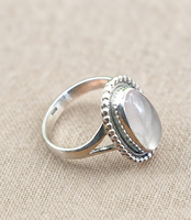 Bague Statement Vintage Bohème en Quartz Rose Naturel Grand Ovale, en Argent Sterling 925 Pur, Plaqué Or Jaune 18K et Or Rose, Sertie en clos