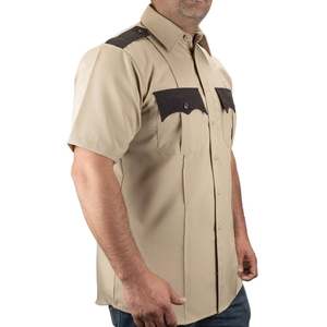 OEM 100% Polyester Two Tone Short Sleeve Men's Workwear Uniform <b>Shirt</b> with Contrast Color Fabrics Pocket Cover & Shoulder Strap - Product Image 1