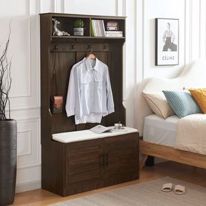 Appendiabiti in legno scuro con armadietto per scarpe gancio per vestiti più scaffali per camera da letto porticato imbottitura in spugna per armadio porticato incluso - Product Image 2