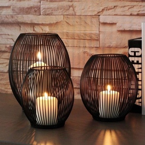 Iron Candle <b>Lanterns</b> <b>Set</b> of 3 Heat Resistant Home Decoration Votive Holders Modern Wire Design - Product Image 1