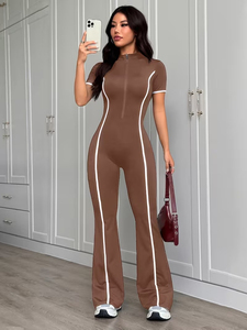Women's High-Elasticity Solid Full Body <b>Workout</b> Suit Drawstring Closure | Buttery-Soft High-Stretch Fabric Spandex-Polyester - Product Image 1