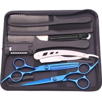 Ciseaux professionnels légers bleus pour cheveux raides, avec peignes et ciseaux à effiler, pour la pose de perruques Lace Front en cheveux Remy malaisiens, avec accessoires en améthyste.