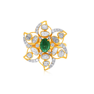 Luxury Floral Green Emerald Look Uncut Polki Diamond <b>Adjustable</b> <b>Ring</b> for Women Yellow Gold Plated Statement Cocktail Jewelry - Product Image 3