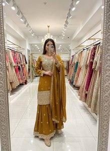 Fendy Silk Sharara Fully Stitched Sharara Set With Sequence Embroidered & Real Mirror Hand Work <b>Kurti</b> With Sharara And Dupatta - Product Image 2