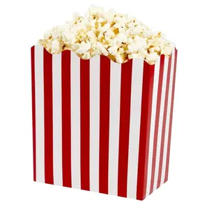 Grosir produk baru kotak Popcorn bergaris klasik kapasitas tinggi merah kustom Logo Anda sendiri