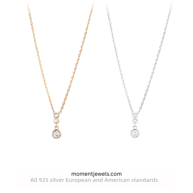 925 Sterling Silver Zircon Pendant Necklace 18K Gold Plated Minimalist Drop Chain Jewelry for Women Gift Party