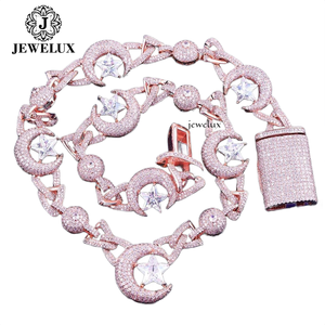 Premium Quality Rose Gold Plated Moissanite Star Moon <b>Statement</b> <b>Necklace</b> Luxury Link Chain Unisex Party Jewelry For Export - Product Image 1