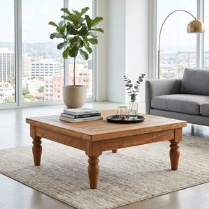Modern Classic <b>Solid</b> <b>Wood</b> Coffee Table Elegant Turned Leg Square Wooden Accent Table For Rustic Home Setup Art Design Pure Art - Product Image 4