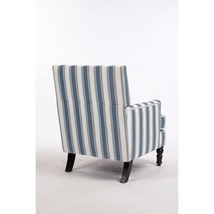 Poltrona Vintage Imbottita per Soggiorno in Tessuto di Lino a Righe Blu e Bianche con Finitura a Borchie - Product Image 3