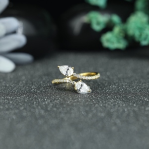 Luxury Pear Cut Moissanite Open <b>Ring</b> 925 <b>Sterling</b> <b>Silver</b> Gold Plated <b>Adjustable</b> Diamond Style Women Wedding Statement <b>Ring</b> - Product Image 1