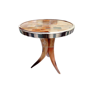 Handmade Natural Horn Inlay Round <b>Coffee</b> <b>Table</b> Luxury <b>Rustic</b> Wooden Real Touch Home Christmas Lighting Interior Design India - Product Image 4
