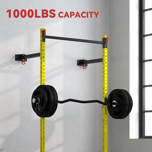 Soporte de Sentadillas Plegable Ajustable con Capacidad para 450 kg y Barra de Dominadas, Montado en Pared, en Amarillo - Para Entrenamientos y Ejercicios - Product Image 6
