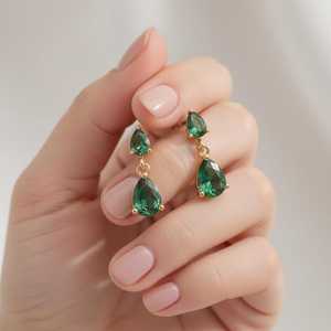 ต่างหูหยดน้ำมรกตสีเขียว เงินแท้ 925 ชุบทอง 14K สง่างาม เหมาะสำหรับเพื่อนเจ้าสาว ของขวัญเครื่องประดับงานแต่งงาน - Product Image 4