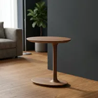 Table d'appoint moderne en bois massif avec base sculpturale, table d'appoint ronde faite à la main pour la décoration du salon et de la chambre