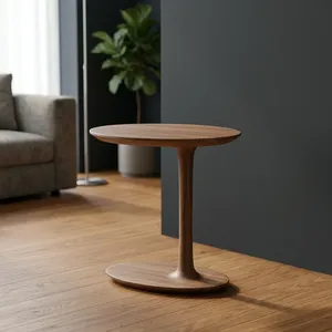 Modern Solid Wood Side <b>Table</b> With Sculptural Pedestal Base Handmade Round Accent <b>End</b> <b>Table</b> for Living Room Bedroom Decor - Product Image 3
