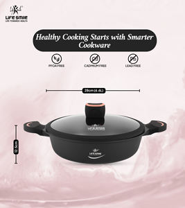 Casserole peu profonde antiadhésive premium avec revêtement en titane, couvercle en verre à bords en silicone et base à induction - Product Image 2