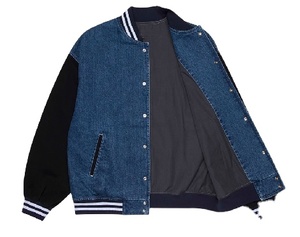 Chaqueta Varsity de Mezclilla para Hombre con Mangas Negras, Cuello Camisero, Corte Regular, Estilo Casual, para Otoño - Product Image 2