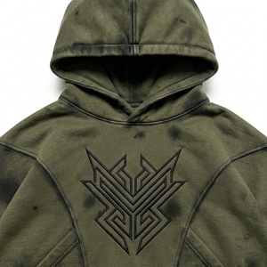 Sweat à capuche oversize vintage délavé à l'acide pour homme, doublé pour l'hiver, tricoté, streetwear, avec motif graphique 3D brodé sur le devant - Product Image 6