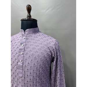 FANCY RAYON BORDADO SECUENCIA TRABAJO HOMBRE KURTA PIJAMA PÚRPURA - Product Image 3