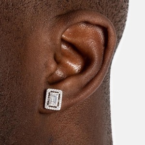 Luxury <b>Emerald</b> Cut <b>Stud</b> <b>Earrings</b> for Men and Women Silver Tone Gold Plated Iced Out Halo Zircon Style Hip Hop Party Jewelry - Product Image 2