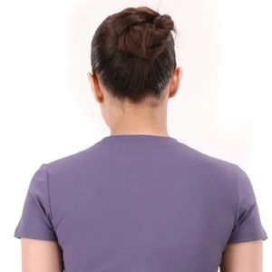 Camiseta de Manga Corta para Mujer, Cuello Redondo, Color Morado, Corte Ajustado, Básica, Informal, Elástica, para Uso Diario, Ropa de Moda Femenina - Product Image 4