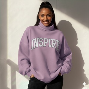 Sudadera Oversize de Cuello Alto para Mujer con Estampado de Letras, Tejida en Algodón, Estilo Otoñal - Product Image 4