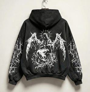 <b>Mens</b> Black Graphic Print Heavyweight <b>Pullover</b> Hoodie with Design OEM ODM Wholesale Apparel - Product Image 2