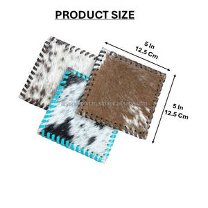 Lot de sous-verres vierges en cuir de vachette à poils, avec bords lacés à la main, résistants à la chaleur, pour thé et café, collection Mars 2026, vente en gros - Product Image 2