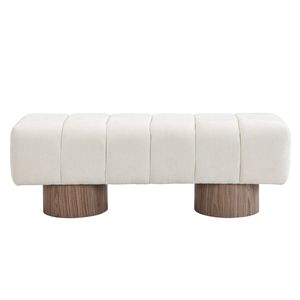 Beige Chenille Upholstered Dining Bench for Dining Room No Assembly Required <b>End</b> <b>Bed</b> Entryway Bench Ottoman for Room Furniture - Product Image 4